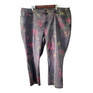 Catherine's Slimmer Casuals Gray Floral Print Plus Size 24WP Pants